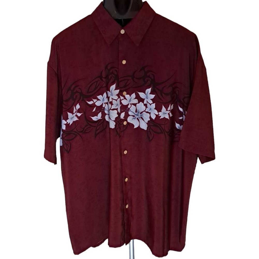 XG Island Tropics Shirt Men's XL Vintage Hawaiian Burgundy White Korea NICE